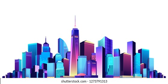 vector illustration big city with multi-storey buildings panoramic view on a white background isolated