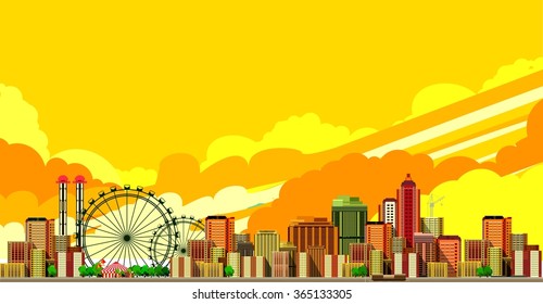 ilustración vectorial vista panorámica de gran ciudad sobre fondo blanco