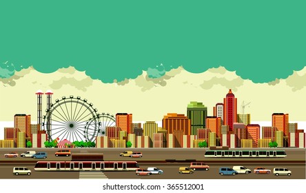 vector illustration big city panoramic view on a white background