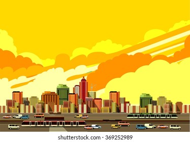 vector illustration big city panoramic view on a white background