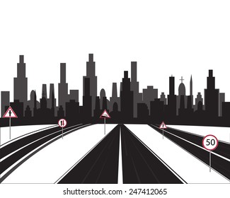 Vector illustration big of the city and roads