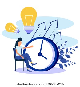 Vector illustration, big clock on a white background, work time management concepts, business, quick response to enlightenment, time transfer back.