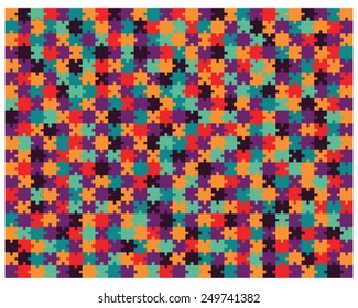 Vector illustration of big colored jigsaw puzzle, separate pieces