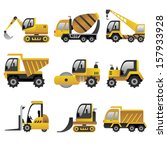 A vector illustration of big construction vehicles icon sets