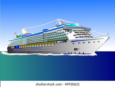 Vector illustration of big cruise ship on the sea or ocean