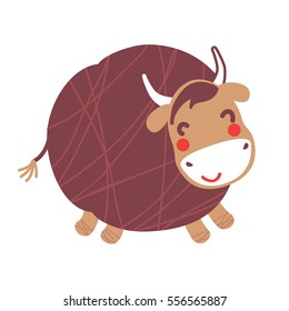 A vector illustration of big cute bull or yak. Cartoon character.