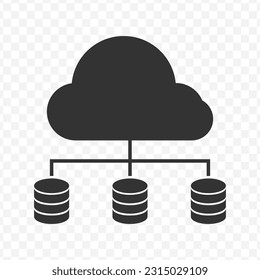 Vector illustration of big data cloud network icon in dark color and transparent background(PNG).
