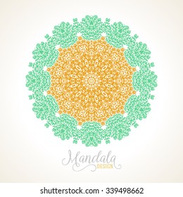 Vector illustration of big detailed mandala. Winter background for Christmas card. Concept round ornament for yoga studio, meditation, Indian, Arabic or Thai cuisine restaurants ads, tattoo salon
