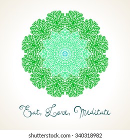 Vector illustration of big detailed mandala. Floral abstract background. Concept round ornament for yoga studio, meditation, Indian, Arabic or Thai cuisine restaurant, tattoo salon, wedding invitation