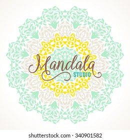 Vector illustration of big detailed mandala. Floral abstract background. Concept round ornament for yoga studio, meditation, Indian, Arabic or Thai cuisine restaurant, tattoo salon, wedding invitation