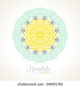 Vector illustration of big detailed mandala. Floral abstract background. Concept round ornament for yoga studio, meditation, Indian, Arabic or Thai cuisine restaurant, tattoo salon, wedding invitation