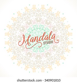 Vector illustration of big detailed mandala. Floral abstract background. Concept round ornament for yoga studio, meditation, Indian, Arabic or Thai cuisine restaurant, tattoo salon, wedding invitation