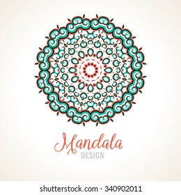 Vector illustration of big detailed mandala. Floral abstract background. Concept round ornament for yoga studio, meditation, Indian, Arabic or Thai cuisine restaurant, tattoo salon, wedding invitation