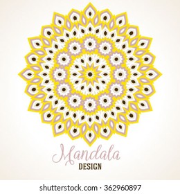 Vector illustration of big detailed mandala. Geometric abstract background.  Concept round bohemian ornament for yoga studio, tattoo salon, meditation with Indian, Arabic, ottoman and Moroccan motifs