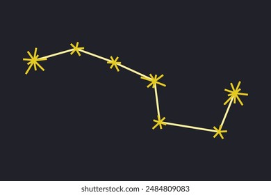 Vector illustration of the Big Dipper constellation in flat cartoon style. Abstract Ursa Major constellation, stars in a whimsical, cosmic design. Icon for astronomy and night sky-themed projects