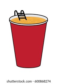 Vector illustration of Big Disposable Beer glass with cold beer. Beer Pool concept.