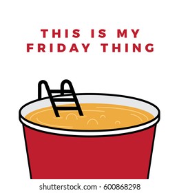 Vector illustration of Big Disposable Beer glass with cold beer. Beer Pool concept. Beer Friday design for bloggers and social media.