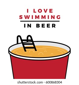 Vector illustration of Big Disposable Beer glass with cold beer. Beer Pool concept. swim in beer design for bloggers and social media.