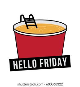 Vector illustration of Big Disposable Beer glass with cold beer. Beer Pool concept. Hello Friday design for bloggers and social media.