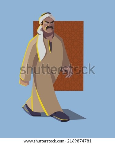 Vector illustration of big Egyptian man in galabiya from upper Egypt 