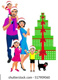 Vector Illustration. Big family celebrates the New Year.