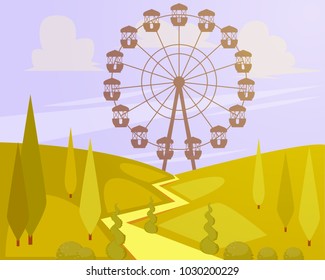 Vector illustration of big ferris wheel in amusement park in flat style
