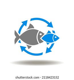 Vector Illustration Of Big Fish Swallow A Small Fish With Round Arrows. Icon Of Mergers And Acquisitions. Symbol Of Merger And Acquisition Company Corporate Cooperation.