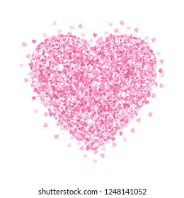 Vector illustration of big glitter pink Heart with dotted outline isolated on the white background.
