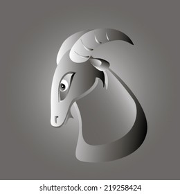 Vector illustration of big grey metal head of goat. Isolated zodiac sign and  symbol new 2015 year.