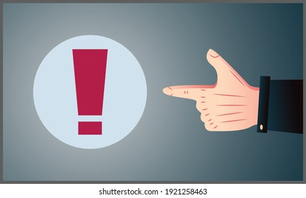 vector illustration of big hand businessman pointing a warning sign, a symbol of risk and warning. Eps 10