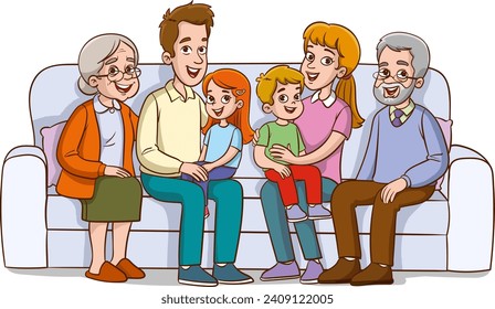 Vector Illustration of Big Happy Family Characters Stand Together, Smiling And Laughing, Radiating Love And Togetherness, With A Sense Of Belonging