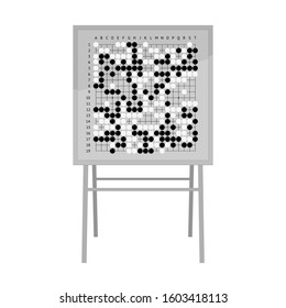 Vector illustration of big magnet goban board with stones for lessons in flat style. Go game equipment. Template for presentation of baduk positions. Weiqi, igo poster. 