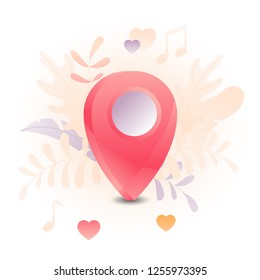 Vector illustration of a big map pin over white background. A modern concept of dating online and invite a date.