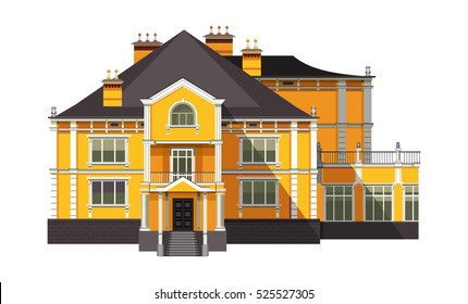 vector illustration big old two storey house on a white background