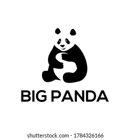 Vector illustration of Big panda eat bamboo, feeding time big animal logo concepts