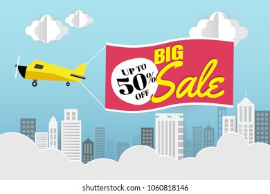 Vector illustration of Big sale banner design with paper art style