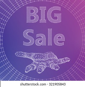 Vector illustration of big sale. Molecular lattice. Structural mesh of polygons on a white background