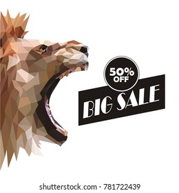 vector illustration of big sale poster with lion realistic head