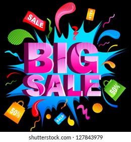 vector illustration of big sale with splash and shopping bag