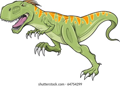 Vector Illustration of a Big Scary Green T-Rex Dinosaur