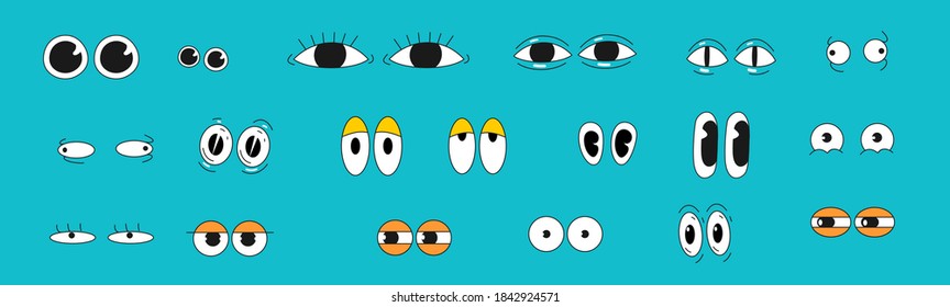 Ilustración vectorial. Un gran conjunto de ojos de caricatura. 