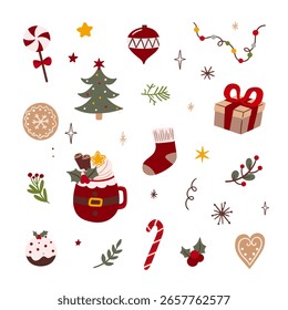 Vector illustration big set of Christmas icons in flat style.