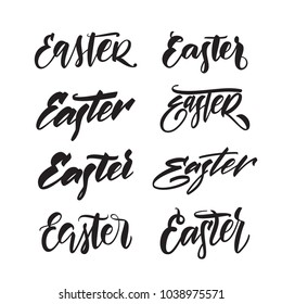Vector illustration. Big set of Hand drawn brush type lettering of Easter isolated on white background.