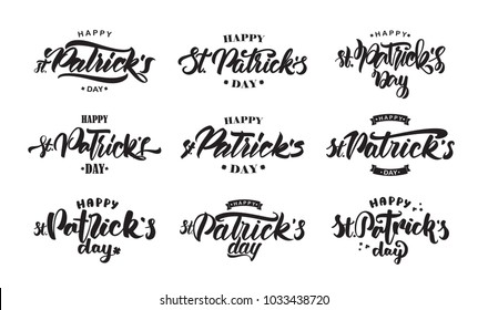 Vektorgrafik: Großes Set handgeschriebener moderner Pinselschrift-Komposition des Happy St. Patrick's Day auf weißem Hintergrund.