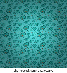 Vector illustration. Big and small hearts with swirls in blue, green and black colors. Seamless Valentine':s Day with watercolor heart outlines.