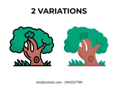 Ilustración vectorial del icono de árbol grande con dos estilos de diseño de variaciones