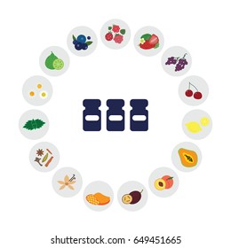 vector illustration of big variety of bottled perfume oils flavors and aromatization ingredients