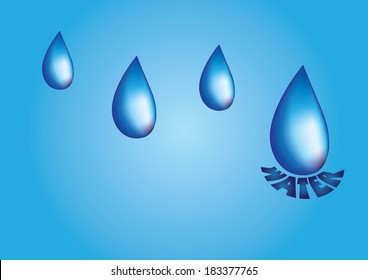 Vector illustration of big water droplets on blue background with copy space available.