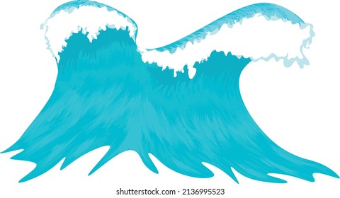vector illustration of big waves rushing in the blue ocean