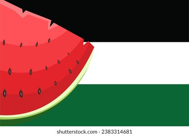 Vektorgrafik der großen, welligen palästinensischen Flagge auf weißem Hintergrund, Stoffgewebe. Wassermelone als Symbol der Resistenz